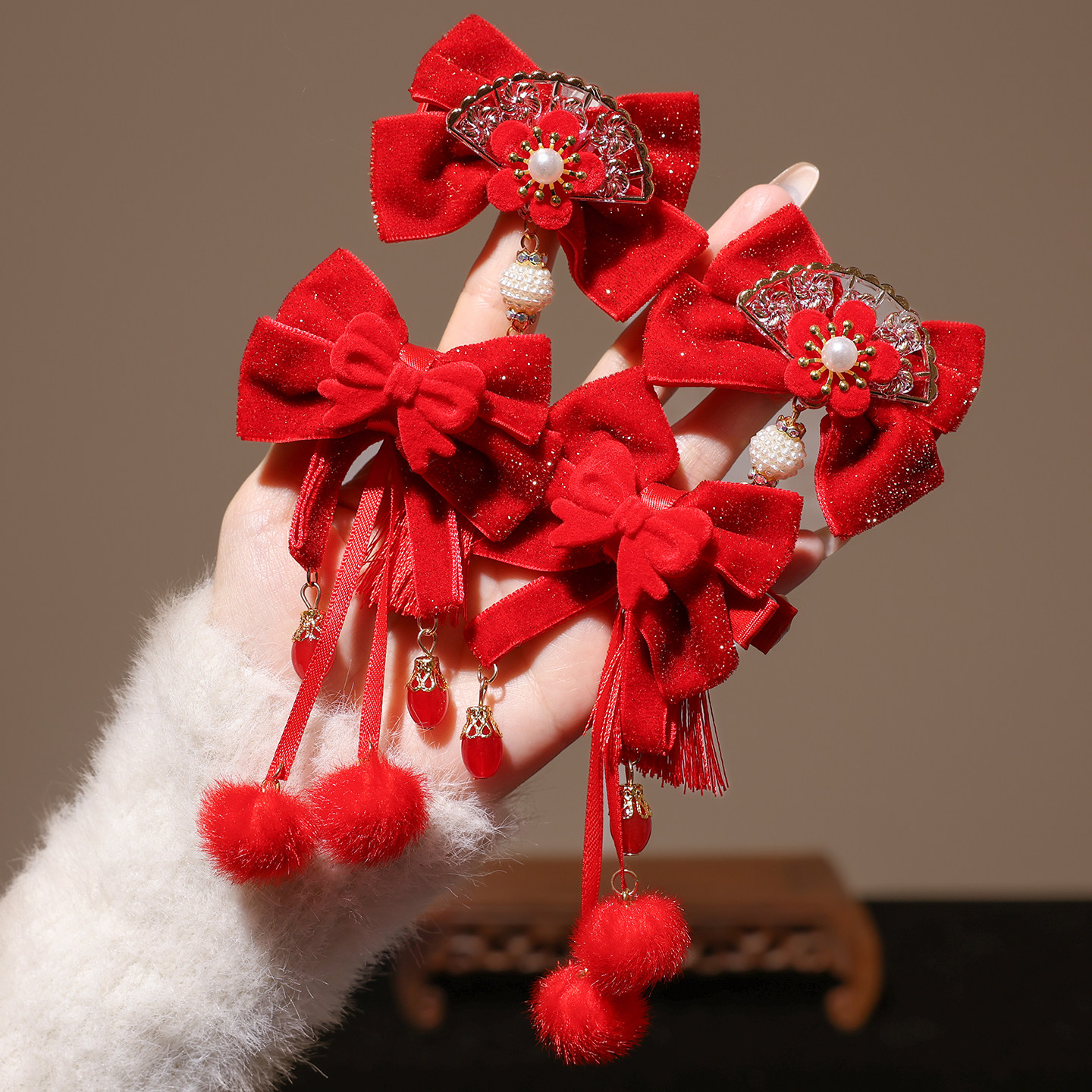 新年红色发夹古风儿童喜庆蝴蝶结发饰女孩过年发卡中国风汉服头饰,淘宝优惠券,粉丝福利购,淘宝优惠卷