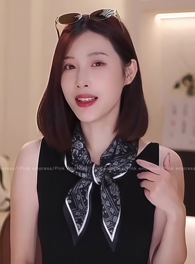 长条小丝巾女春秋夏季黑色护颈围