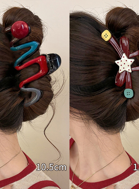 红色发夹女后脑勺高级感盘发抓夹