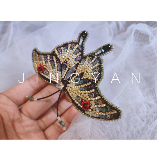 鲸言【墨倩】原创刺绣立体珠绣蝴蝶胸针钉珠绣diy材料包加视频教