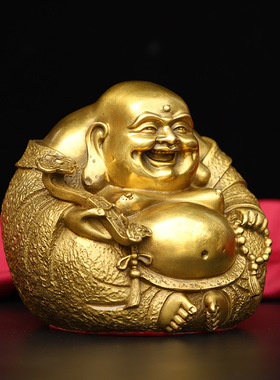 弥勒佛摆件黄铜大肚笑佛一团和气圆如意弥勒佛像家居办公室