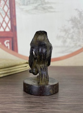 古玩古董收藏四大神兽旧货合金朱雀圆形印章摆件老包浆家居