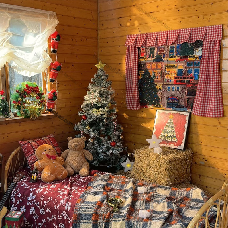 圣诞夜城市风景挂毯壁毯魔术贴窗帘格纹手工装饰布艺画圣诞树壁挂,淘宝优惠券,粉丝福利购,淘宝优惠卷