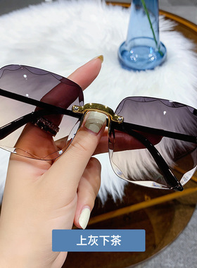 无框方形潮网红圆脸浅太阳镜