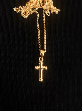 美式新款镀18k金小十字架项链