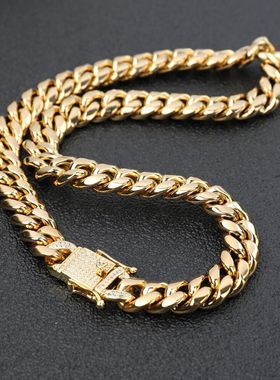 欧美潮流钛钢镶钻古巴手链项链