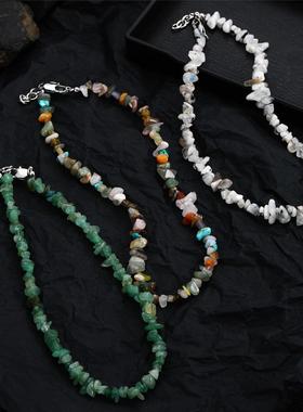 欧美流行嘻哈潮流天然石头项链