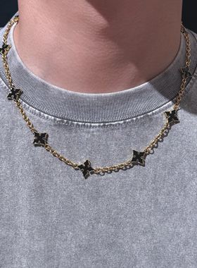 美式18k金四叶草十字星贝母项链