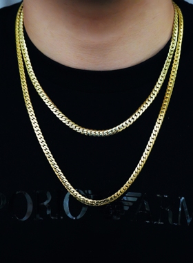 14K真金电镀四面加密古巴链