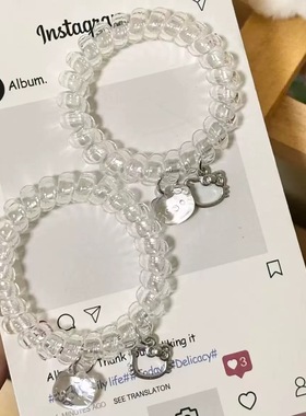 清透感透明电话线甜美kt吊坠发圈简约百搭高弹力耐用无痕发圈发绳