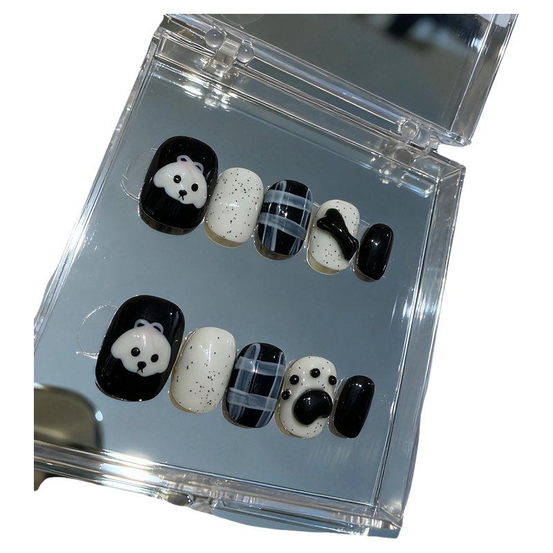 纯手工穿戴甲短款可爱卡通手绘格子小众ins美甲假指甲贴片,淘宝优惠券,粉丝福利购,淘宝优惠卷