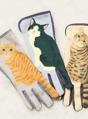 日式 个性创意猫咪尾巴立体喵星人卡通 摇摆猫手套 女士秋冬触屏