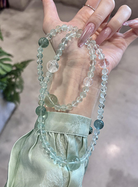 天然绿水晶绿萤石手链女款三圈手串饰品礼物送女友闺蜜转运小众