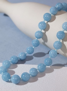 天然海蓝宝大颗粒项链蓝色水晶转运锁骨链原创百搭显白女款