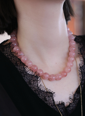 天然马粉水晶项链女款锁骨链简约百搭时尚饰品礼物送女友闺蜜