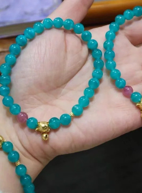 天然原矿冰种天河石单圈原创设计款手串蓝色水晶手链新中式女国风