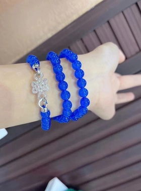 天然土耳其蓝玉髓圆珠原创项链玛瑙绿色水晶毛衣链转运女款新中式