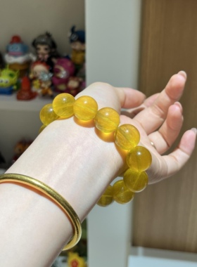 收藏级天然拉丝黄萤石水晶手串女款显白百搭女款大颗粒手链DIY