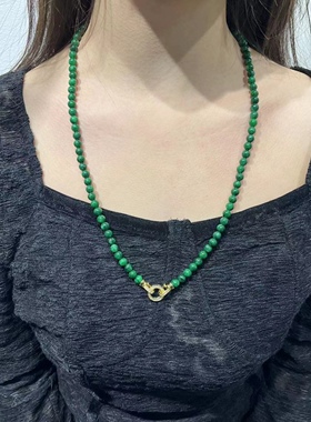 天然缅甸翡翠干青圆珠毛衣链新中式国风小米珠项链阳绿色锁骨链女