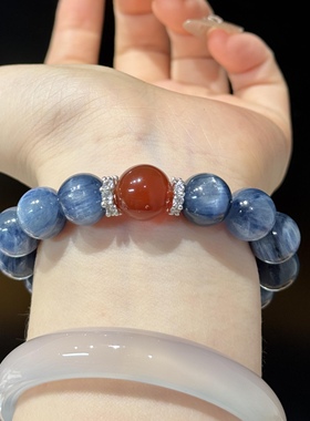 天然蓝晶石红玛瑙串珠手链时尚简约高级感手串小众清冷感气质手饰