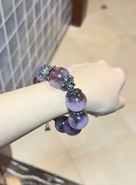 天然大颗粒紫兔毛水晶手链女款九紫离火紫水晶转运礼物手串原创