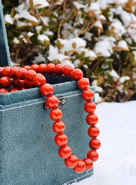 天然南红玛瑙满色满肉锦红圆珠项链新中式国风锁骨链毛衣链新年礼
