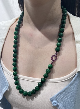 天然缅甸翡翠干青大颗粒长款毛衣链阳绿色新中式玉项链国风女原创