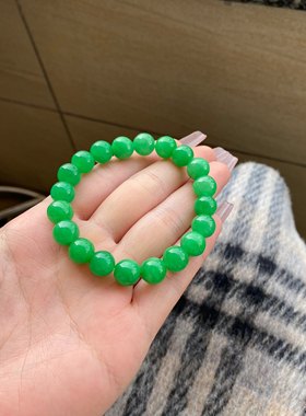 缅甸天然A货老坑苹果绿满色圆珠翡翠手链玉手串新中式单圈国风女