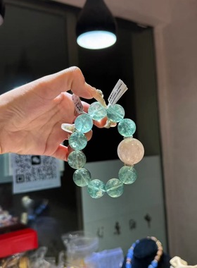天然薄荷曼波绿萤石大颗粒手串搭配白阿塞单圈手链女款萤石女百搭