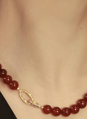 天然红玛瑙项链黑色玉石绿玉髓串珠锁骨链简约气质毛衣链时尚百搭