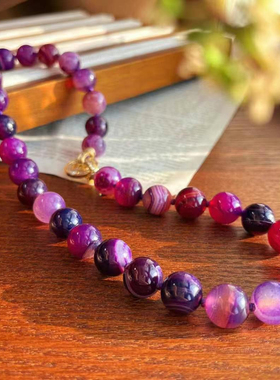 10mm大颗粒紫俱来天然紫玉髓项链颗颗打结复古皇家紫仿真锁骨链