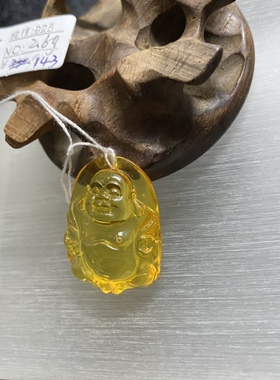 纯天然波罗的海琥珀原矿 弥勒笑佛雕刻件2.6g女款吊坠项坠包邮