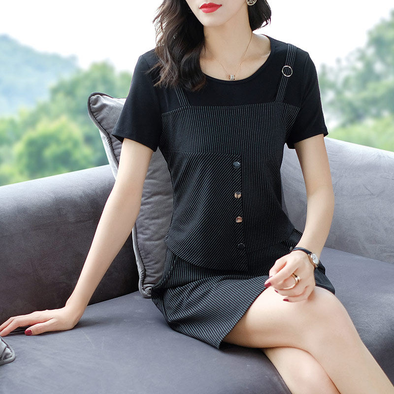 爱朴洋气大码女装mm条纹连衣裙 爱朴女装大码女装