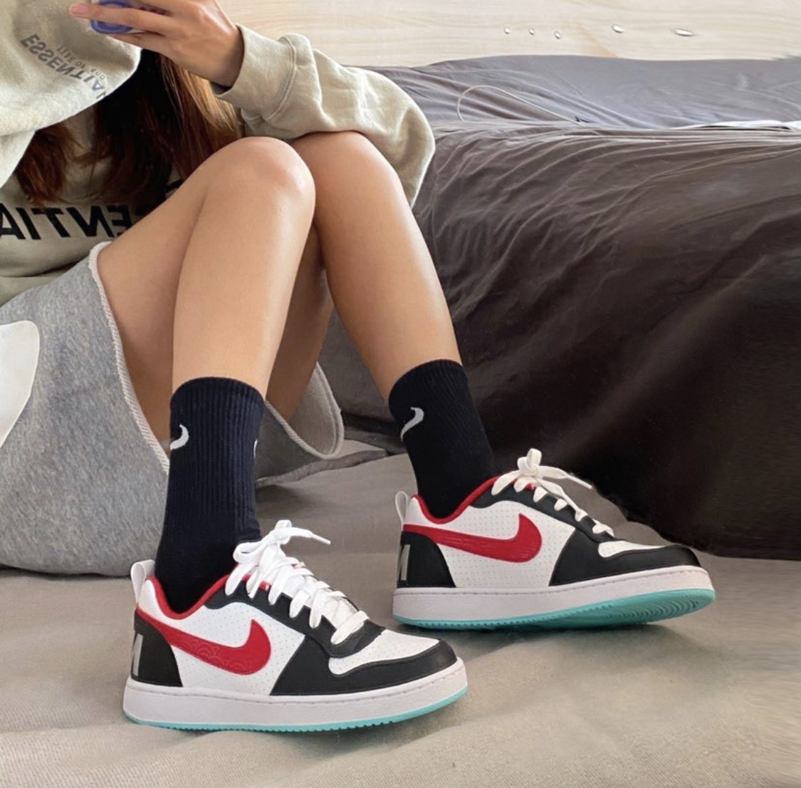 NIKE耐克 Court Borough Low 2 低帮透气休闲蓝白板鞋 BQ5448-112 - 图1