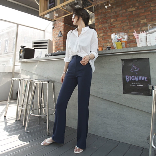 Летний костюм, приталенные штаны, черные повседневные брюки для отдыха, 2023, в корейском стиле, высокая талия