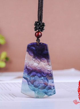 天然水晶蓝色花开富贵饰品无事牌