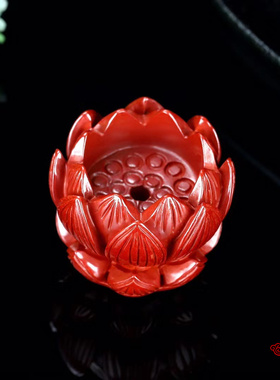 天然原矿朱砂红砂莲花香座饰品