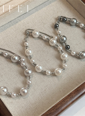 法式真多麻灰色施家珍珠手链女轻奢小众精致手饰2025新款手串配饰