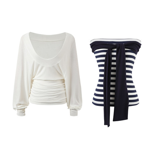7Shiftin 原创设计早秋新款套装条纹抹胸上衣搭配长袖罩衫两件套 - 图3