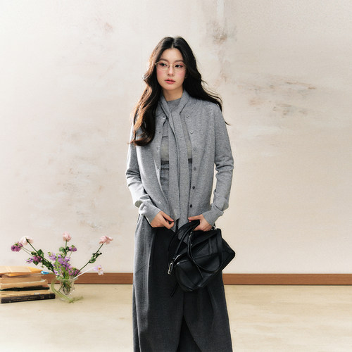 7Shiftin 原创设计新款高级感灰白双色针织毛衣韩系复古百搭开衫 - 图1