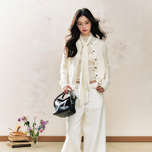 7Shiftin 原创设计新款高级感灰白双色针织毛衣韩系复古百搭开衫 - 图0