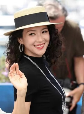 天然麦秆草蝴蝶结法式平顶草帽时尚英伦平檐礼帽男女通用帽遮阳帽