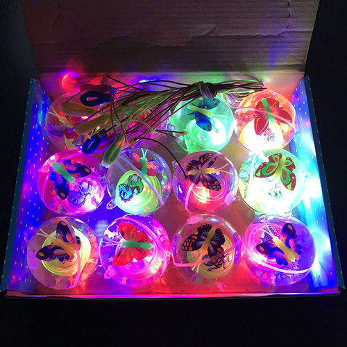 发光弹力球闪光球带绳子儿童玩具地摊水球夜光水晶球男女通用拉绳 - 图0