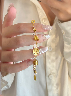 真金电镀钛钢五花小蛮腰手链女轻奢感小众设计精致百搭手饰