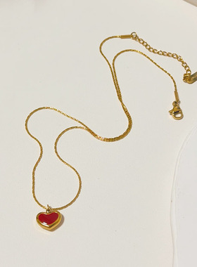 日韩小众设计红色爱心项链女钛钢不掉色桃心简约百搭感锁骨链