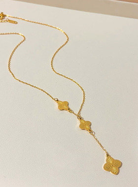 高级感轻奢小众设计四叶草流苏项链不掉色金店同款气质百搭锁骨