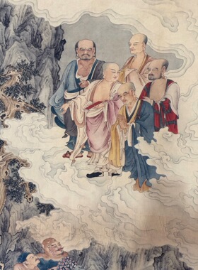 客厅茶室装饰画挂画 四尺中堂画 丁观鹏降伏鬼神罗汉图材质宣纸