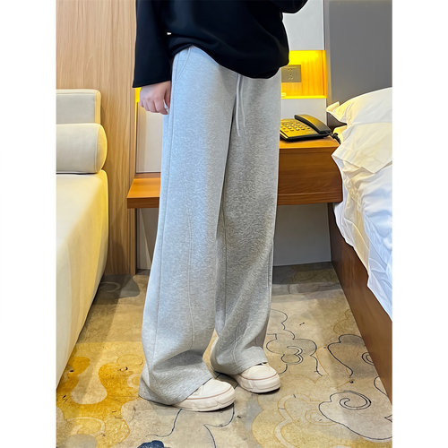 【花契】大码女装12260直筒运动裤春季新款2025女裤窄版阔腿裤子 - 图0