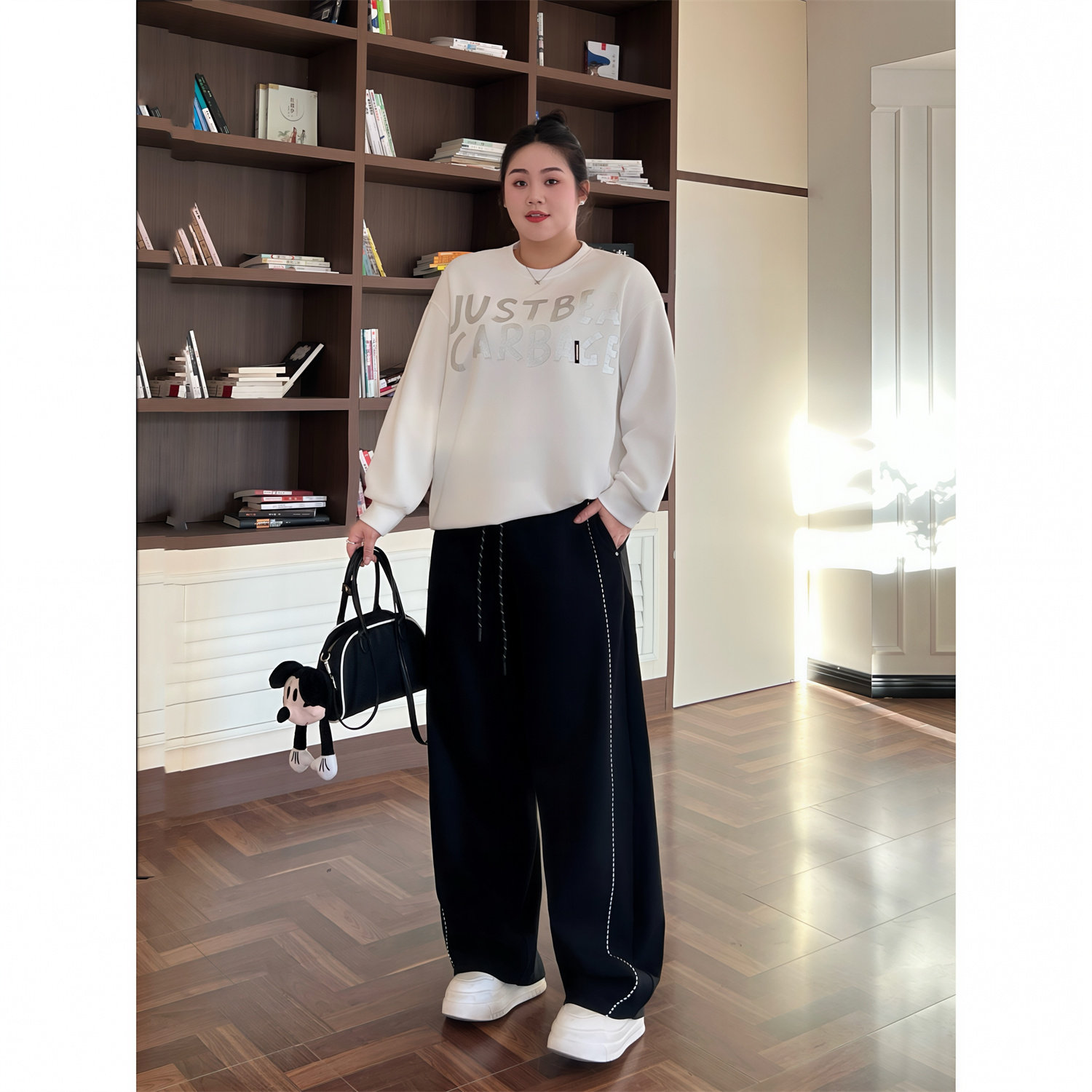 花契大码裤子8988松紧腰抽绳阔腿裤百搭宽松直筒秋季新款胖mm休闲,淘宝优惠券,粉丝福利购,淘宝优惠卷