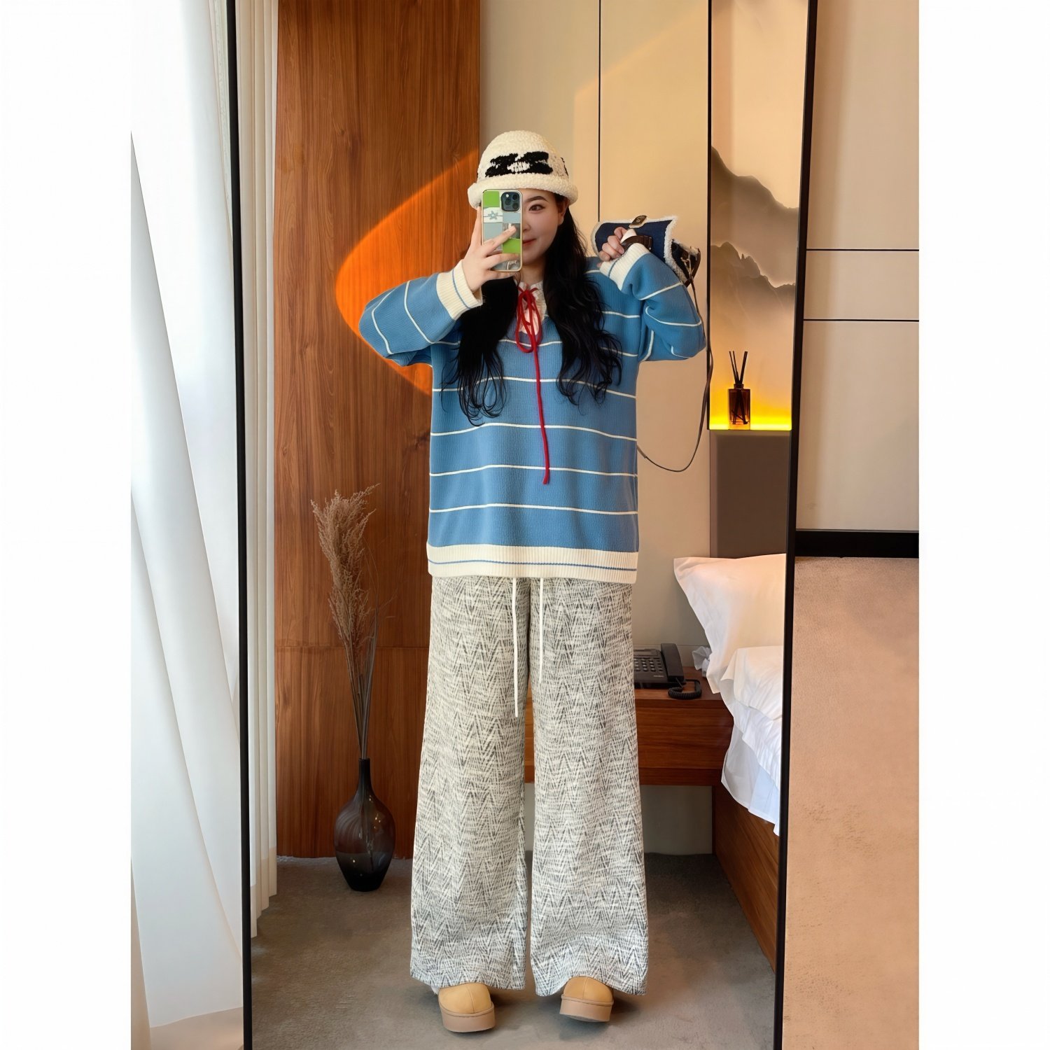 梵朵大码女装16174秋冬新款胖MM撞色宽松针织毛衣慵懒风系带上衣,淘宝优惠券,粉丝福利购,淘宝优惠卷